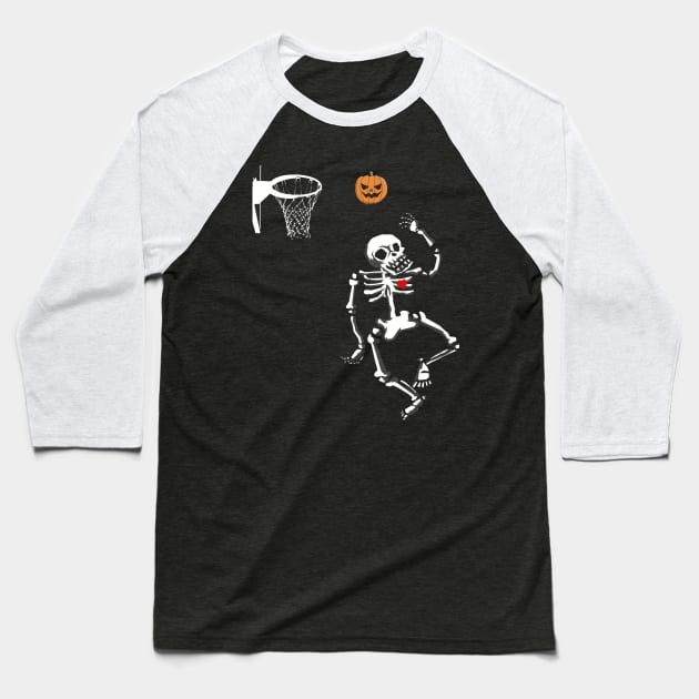 basketball skeleton halloween Baseball T-Shirt by ChristianCrecenzio